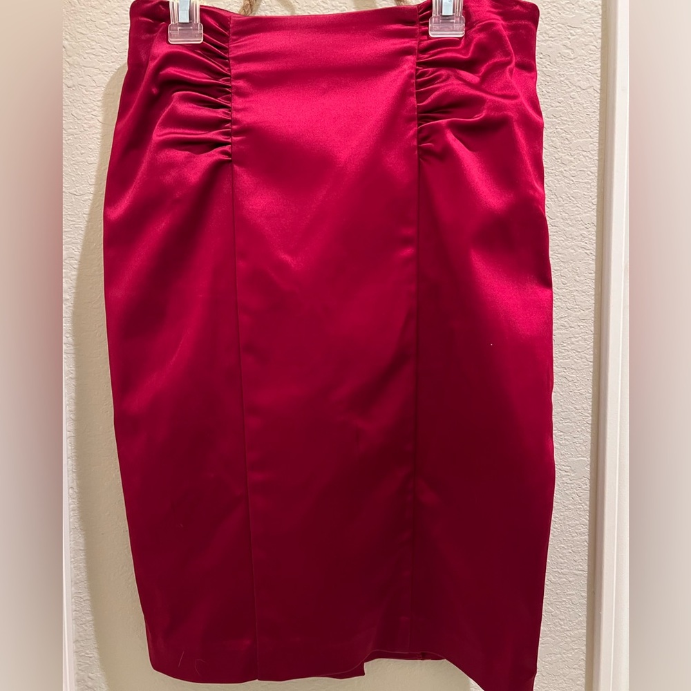 Bebe Red Satin Pencil Skirt